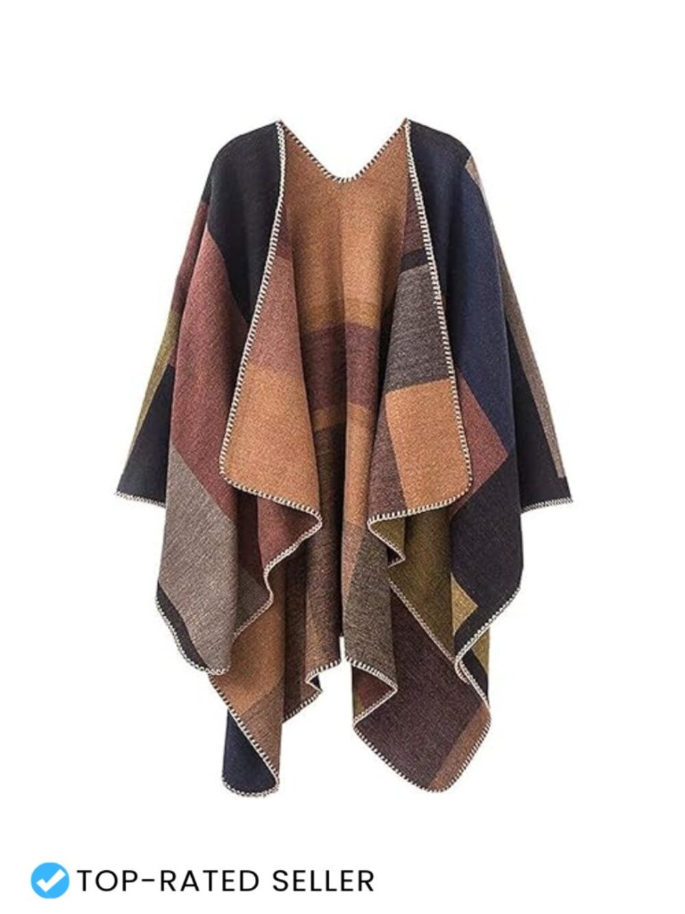 Oversized Plaid Poncho Cape Shawl Wrap Women